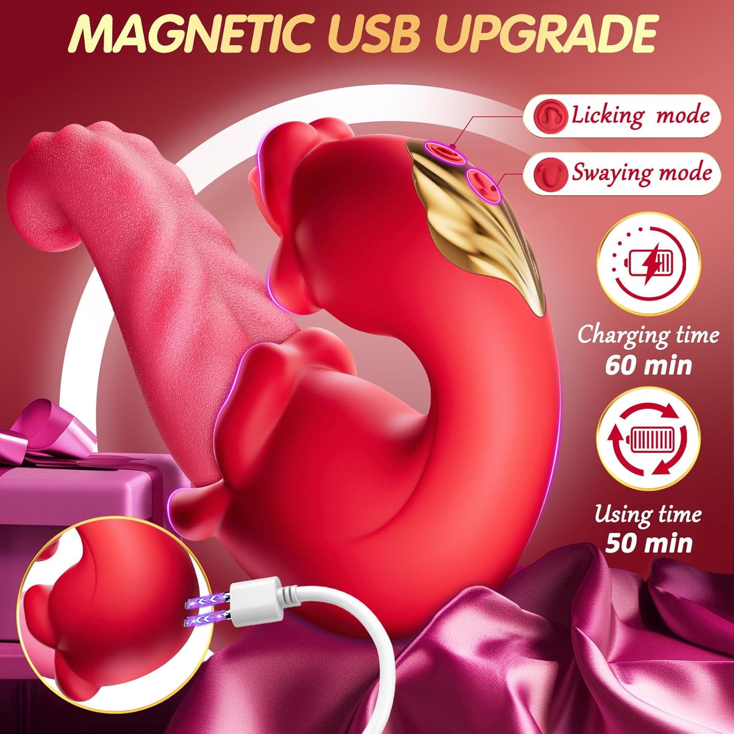 4 in 1 Tongue Thrusting Vibrators Rose Sex Toys