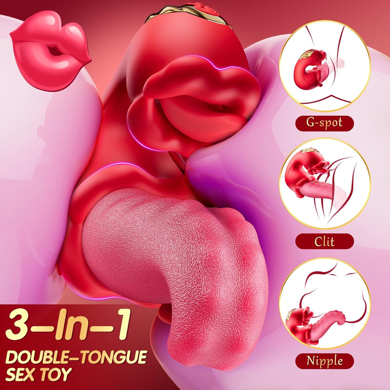 4 in 1 Tongue Thrusting Vibrators Rose Sex Toys